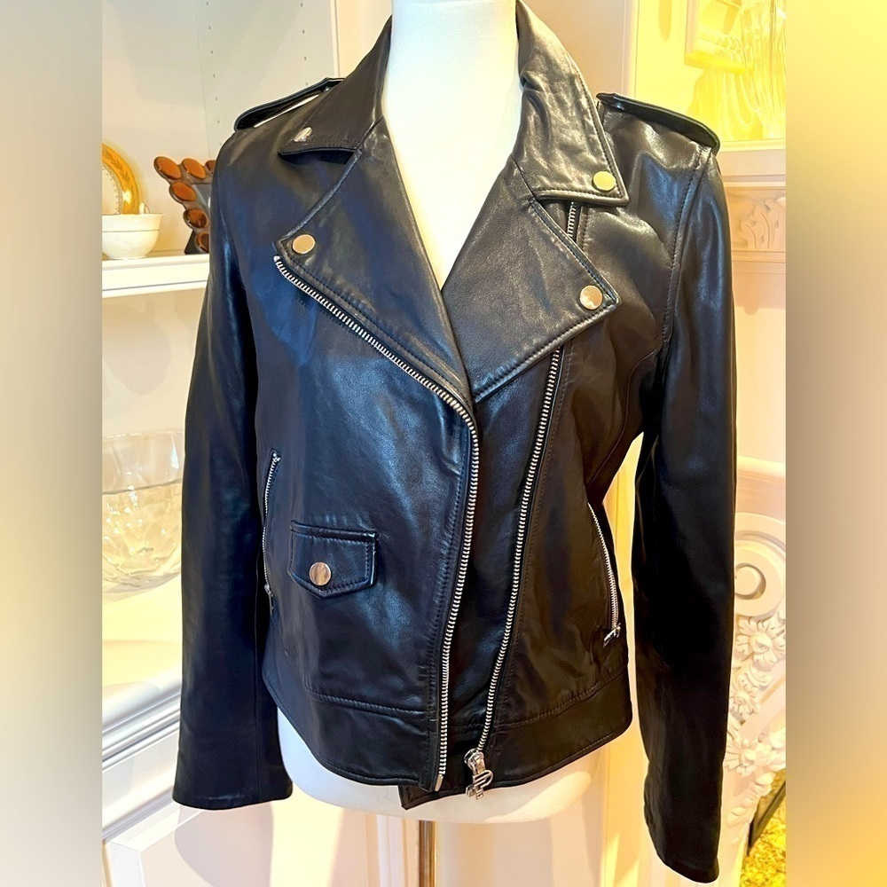 Pinko Ramones impavido Moto black leather red & white racing stripes size 10 - Picture 3 of 16